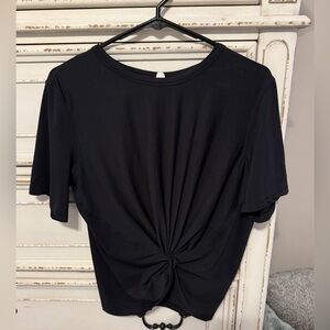Lululemon Crescent T-Shirt Black Knot Front Cropped Pima Cotton Size 8